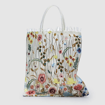 Handbag For Women Mesh Hand-Embroidered Flowers Portable Shoulder Bag