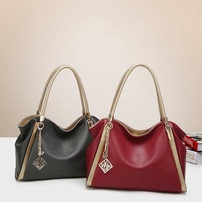 Women's Large Leather Zipper Shoulder Tote Top Handle Handbag