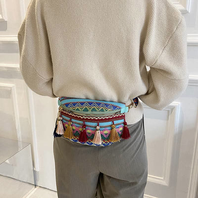 Folk Custom Sling Bag Women Tassel Crossbody Chest Bag