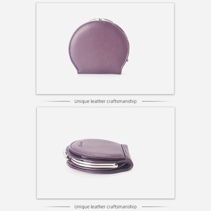 Shell-Shaped Kiss-Locked Coin Purse Genuine Leather Pouch Wallet