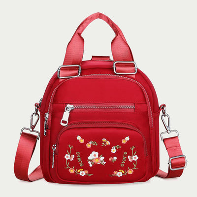 Multi-Compartment Waterproof Embroidery Floral Backpack Daypack Crossbody Bag