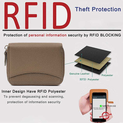RFID Blocking Small Compact Zip Around Wallet Genuine Leather Coin Purse