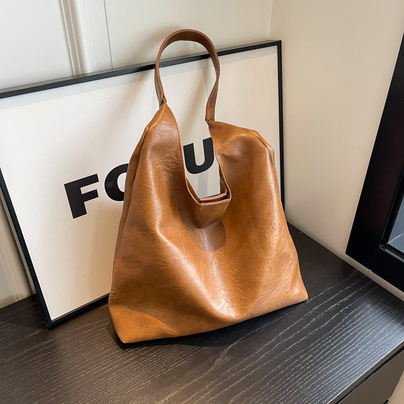 Large Tote Women Minimalist Solid Leather Commuter Shoulder Purse