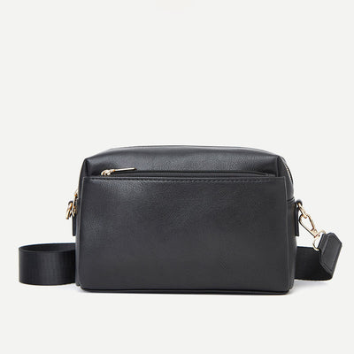 Triple Zip Small Crossbody Bag Faux Leather Casual Handbag Camera Purse