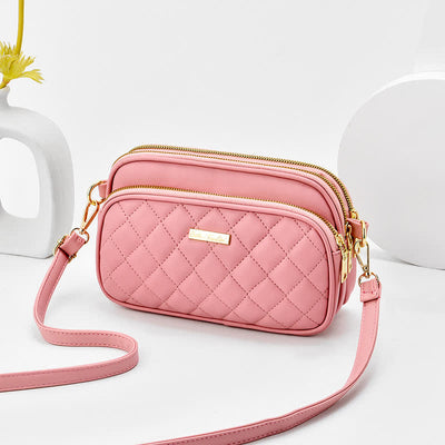 Triple Zip Crossbody Bag Quilted Leather Shoulder Purse for Women
