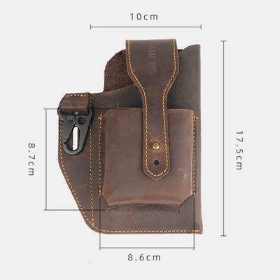 Vintage Outdoor Activity Genuine Leather Waist Phone Bag with Keychain