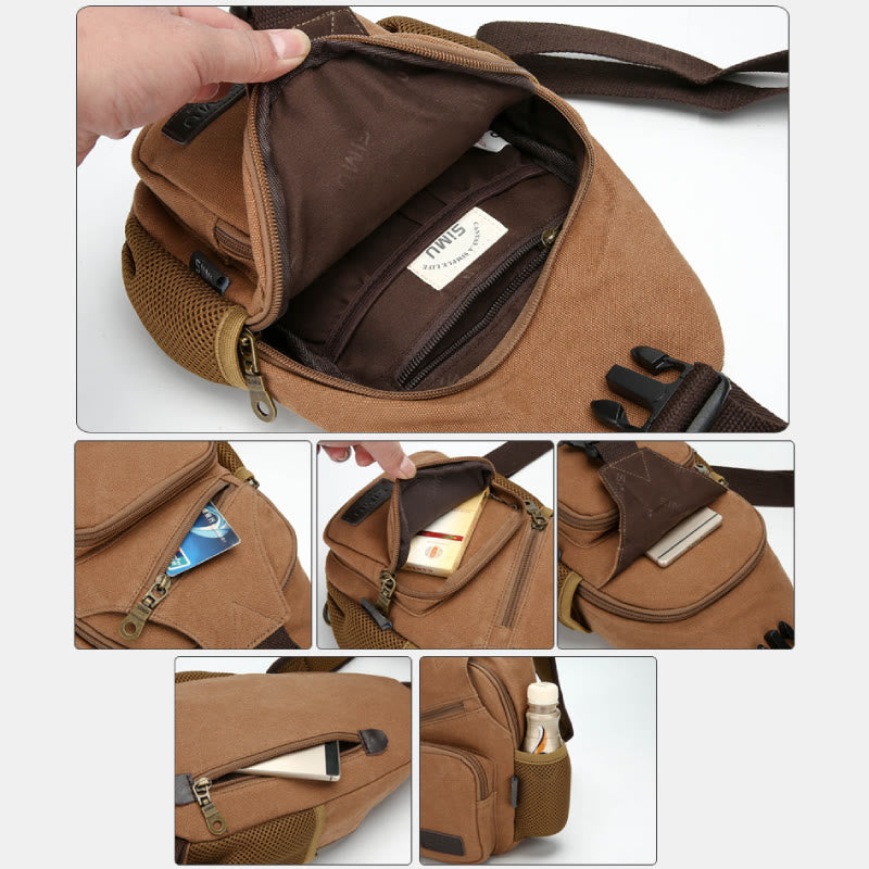Canvas Outdoor Casual Large Capacity Crossbody Bag Chest Bag