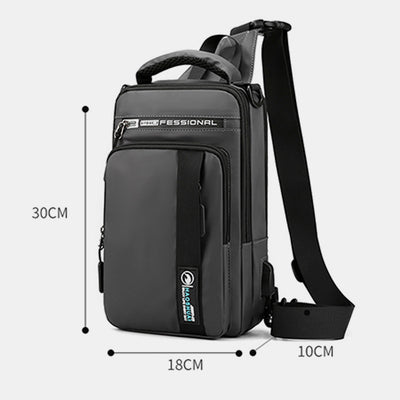 4 Way-use Lightweight Multi-Pocket Classic Sling Bag With USB Charging Port