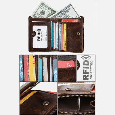 Wallet For Men Short Anti Theft Genuine Leather Retro Card Holder