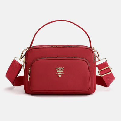 Triple Zip Crossbody Bag for Women Waterproof Lightweight Nylon Shoulder Handbag