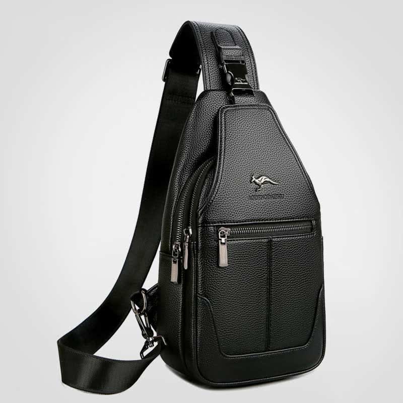 Multiple Pockets Leather Sling Chest Bag for Men with USB Charging Port