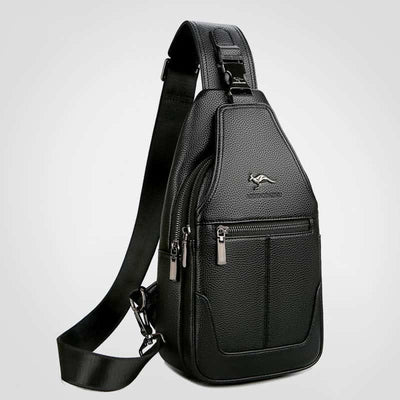Multiple Pockets Leather Sling Chest Bag for Men with USB Charging Port