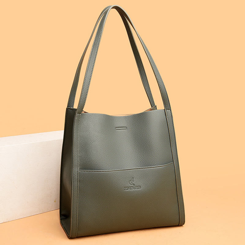 Women Minimalist Tote Classic Genuine Leather Large Underarm Bag