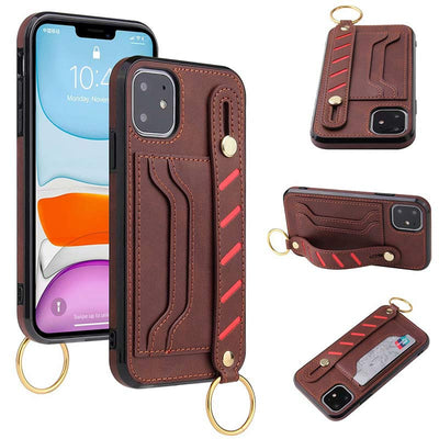 Leather Phone Case Wallet For iPhone Samsung With Wristlet Strap Card Slot