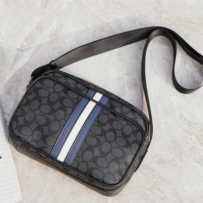 Men Checked Grain Crossbody Purse Waterproof Scratch-proof Classic Shoulder Handbag