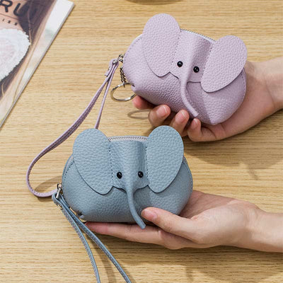 Women Small Coin Purse Elephant Leather Wallet Change Pouch Wristlet