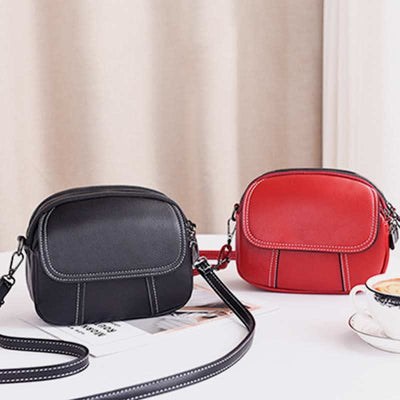 Triple Zip Small Crossbody Bag Leather Cell Phone Purse Shoulder Handbag