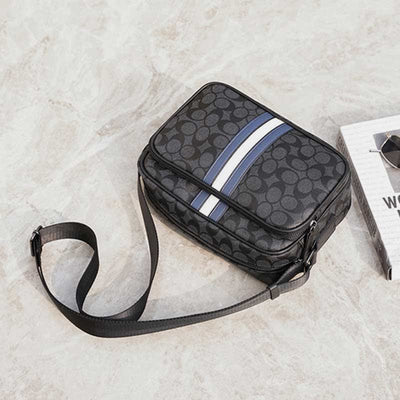 Men Checked Grain Crossbody Purse Waterproof Scratch-proof Classic Shoulder Handbag