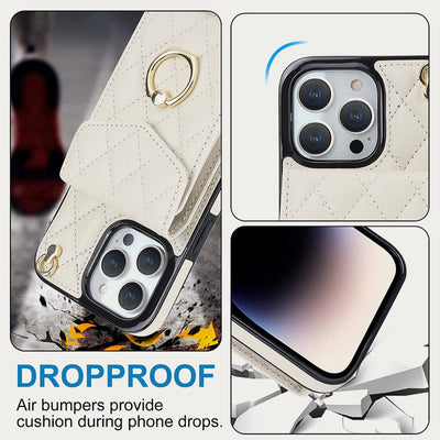 Phone Wallet Case For iPhone 14/15/16 Functional Quilted Crossbody Phone Case