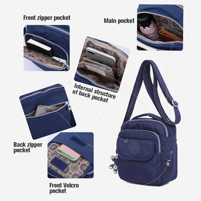Triple Zip Waterproof Small Casual Crossbody Bag