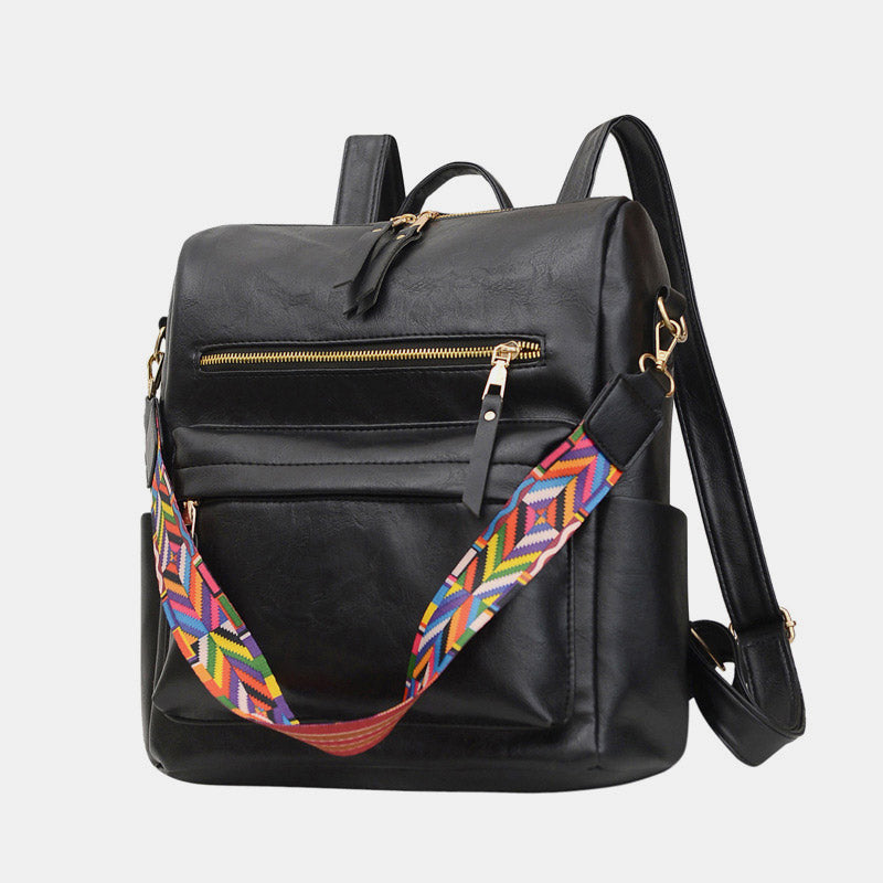Multifunciton Casual Women Rucksack Daypack Leather Plaid Backpack With Shoulder Strap