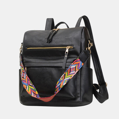 Multifunciton Casual Women Rucksack Daypack Leather Plaid Backpack With Shoulder Strap