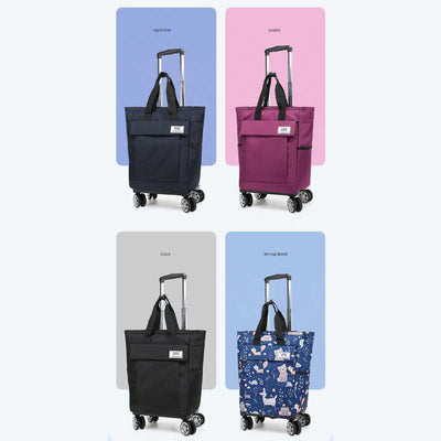 Rolling Tote For Short Travel Lightweight Pull Rod Shopping Handbag