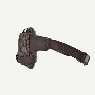 Waist Bag for Men Leather Plaid Travel Sling Bag Chest Bag