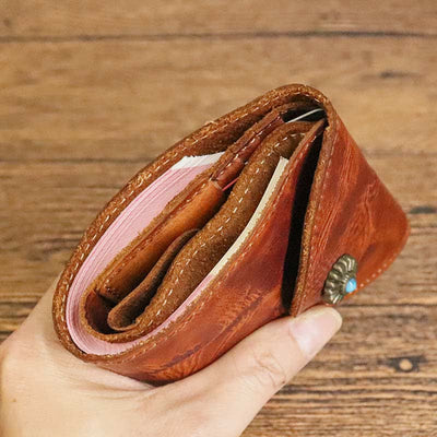 Retro Bifold Wallet Pouch for Women Men Cowhide Leather Small Coin Purse