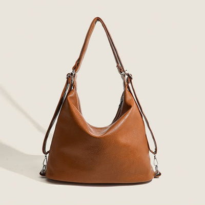 Double Compartment Soft Leather Crossbody Bag Convertible Backpack for Women
