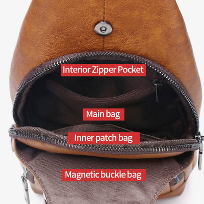 Genuine Leather Sling Bag Crossbody Backpack for Men Hiking Travel Daypack
