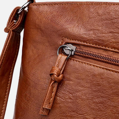 Minimalist Faux Leather Purse Triple Layer Vintage Women Crossbody Bag