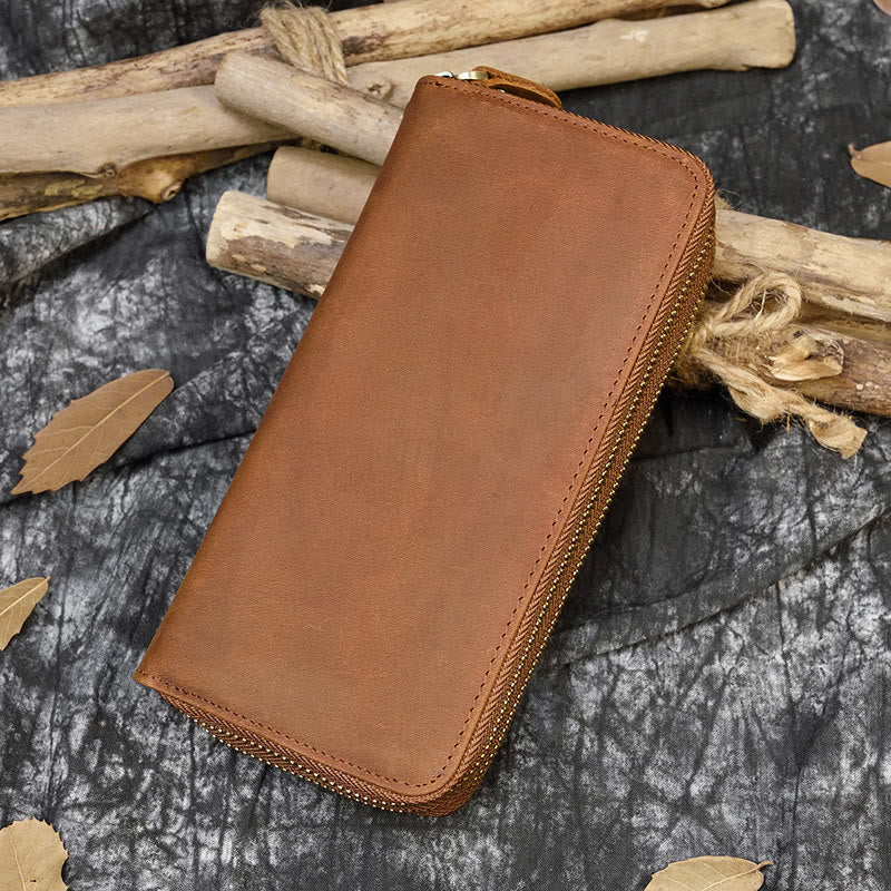 Long Wallet For Men Genuine Leather Retro Casual Clutch