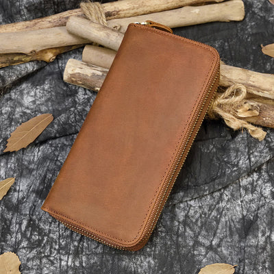 Long Wallet For Men Genuine Leather Retro Casual Clutch