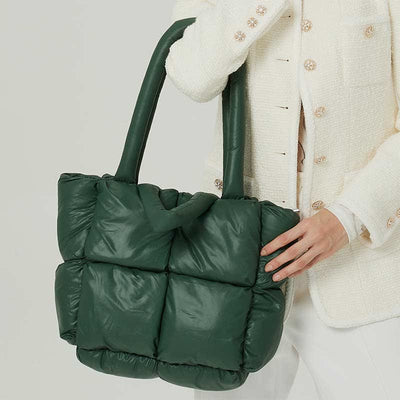 Women Large Capacity Quilted Puffer Tote Bag Soft Padded Down Handbag