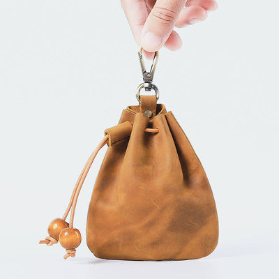 Vintage Coin Purse Genuine Leather Pouch Wallet Drawstring Storage Bag