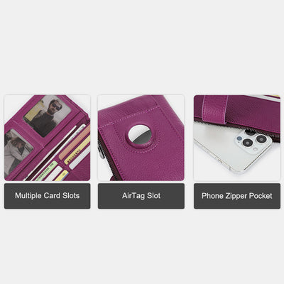 RFID Blocking Genuine Leather Women Wallet Anti-theft Air Tag Holder Card Holder