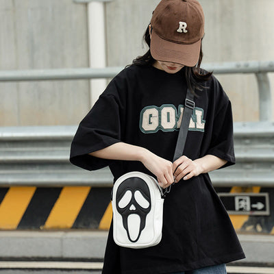 Crossbody Bag For Party Funny Ghost Skull Pattern Leather Pack