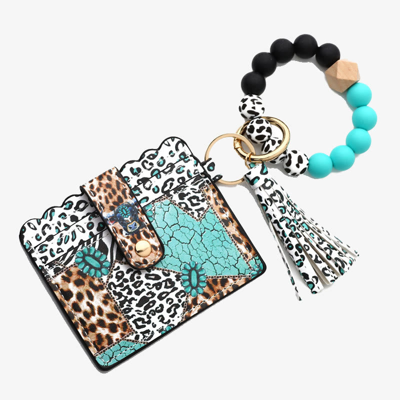 Western Card Holder Silicone Bead Bracelet Tassel Purse For Women