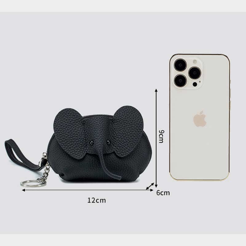 Women Small Coin Purse Elephant Leather Wallet Change Pouch Wristlet