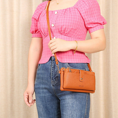 Double Compartment Phone Bag For Women Multifunctional Leather Crossbody Bag