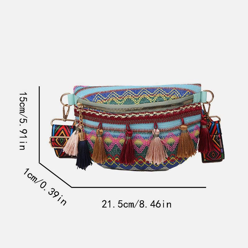 Folk Custom Sling Bag Women Tassel Crossbody Chest Bag