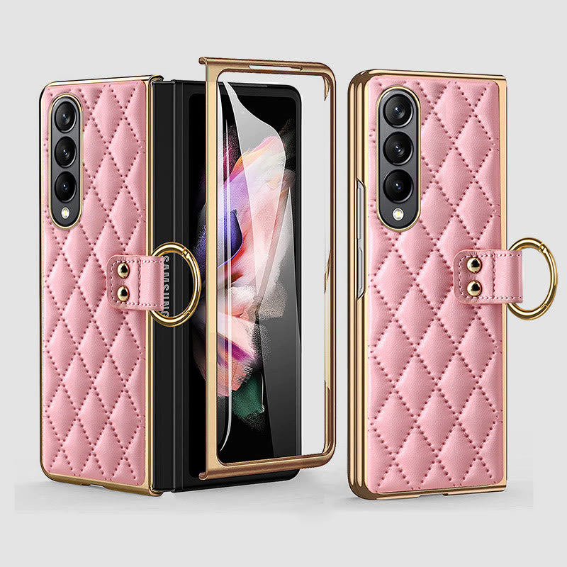 Phone Case For Galaxy Fold 4 Quilted Rhombic Ring Protective Case