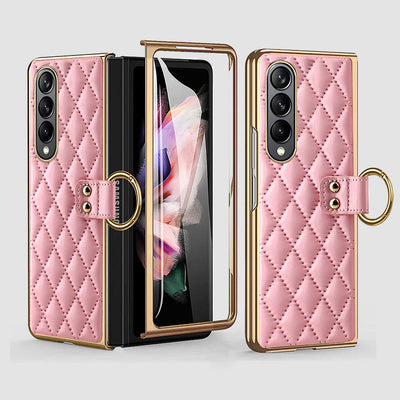 Phone Case For Galaxy Fold 4 Quilted Rhombic Ring Protective Case