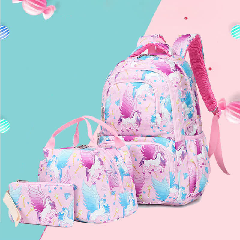 Unicorn Schoolbag Set for Girls Backpack Bookbag Lunch Bag Pencil Case