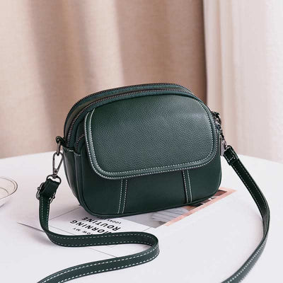 Triple Zip Small Crossbody Bag Leather Cell Phone Purse Shoulder Handbag