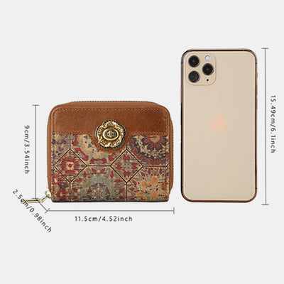 RFID Multi-Slot Genuine Leather Vintage Printing Short Wallet Card Holder