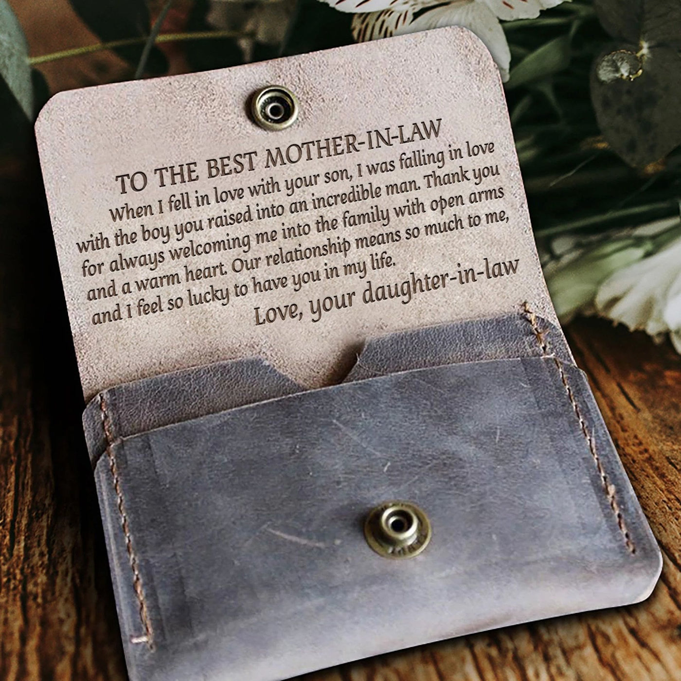 Clamshell Wallet For Family Engraving Leather Purse Birthday Gift