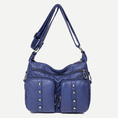 Mulit-Pocket Crossbody Purse for Women Retro Rivets Leather Shoulder Handbag