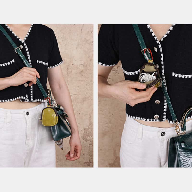 Mini Leather Zipper Coin Purse Cowhide Leather Cute Purses Wallet